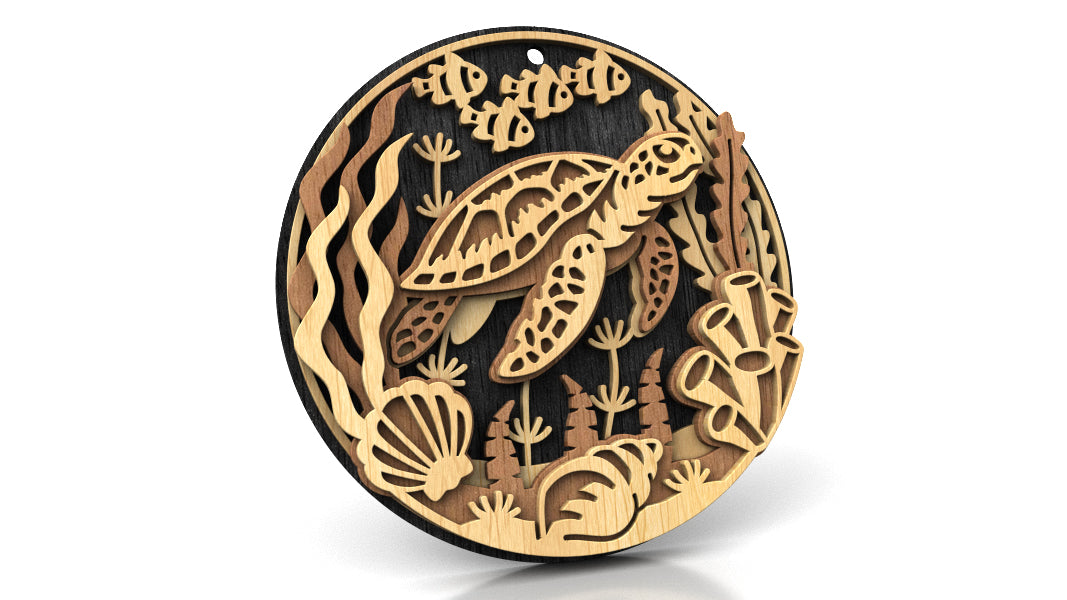 C309-Turtle Layered Scroll Saw Pattern — Alex Fox Patterns