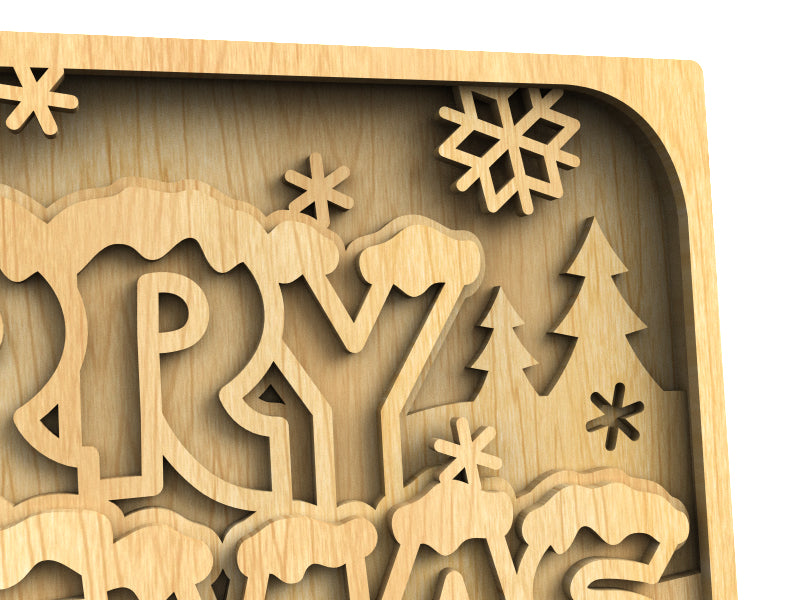 C206-Merry Christmas Layered Scroll Saw Pattern - Alex Fox Patterns