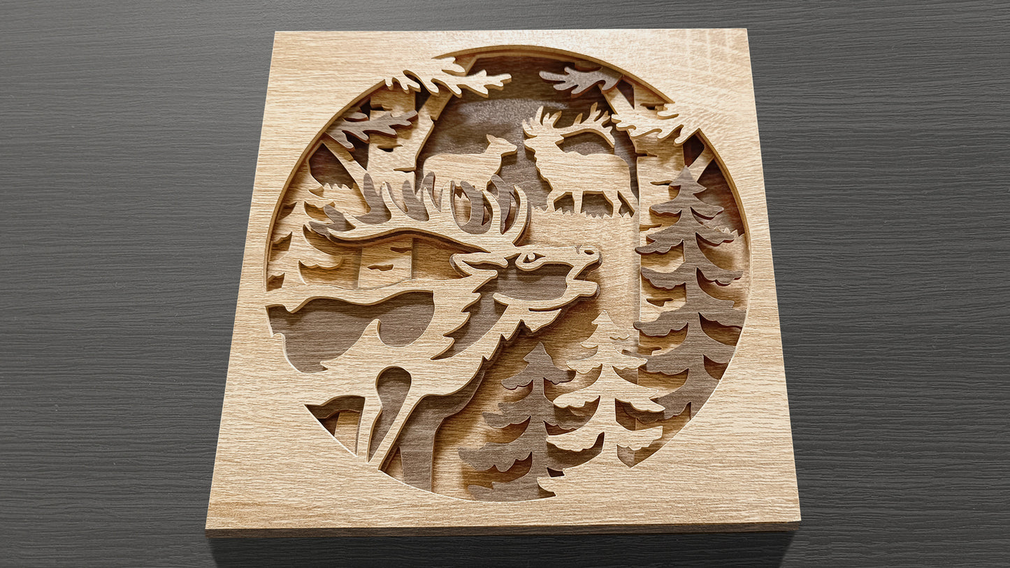 C260-Elk Layered Scroll Saw Pattern - Alex Fox Patterns