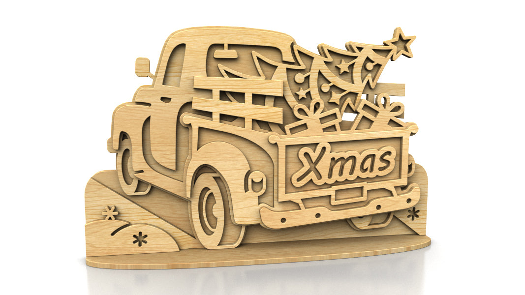 C295-Christmas Truck Layered Scroll Saw Pattern - Alex Fox Patterns