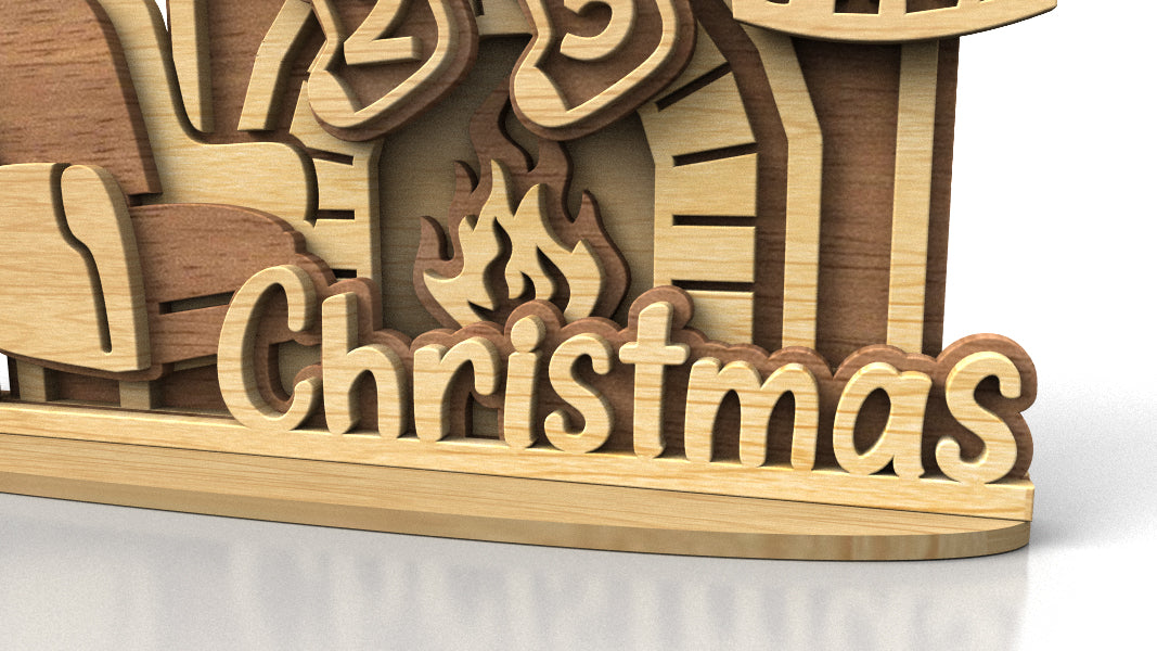 C297-Christmas Fireplace Layered Scroll Saw Pattern - Alex Fox Patterns