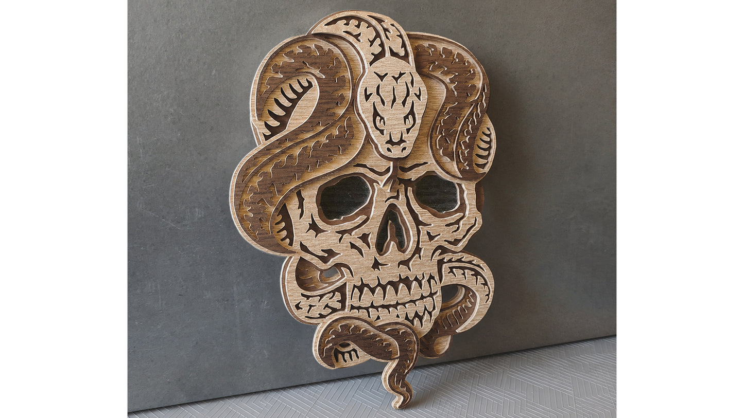 C323-Skull with Snake Layered Scroll Saw Project — Alex Fox Patterns