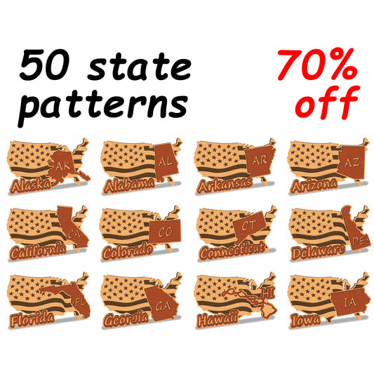 C157-US State with borders Set Scroll Saw Patterns - Alex Fox Patterns