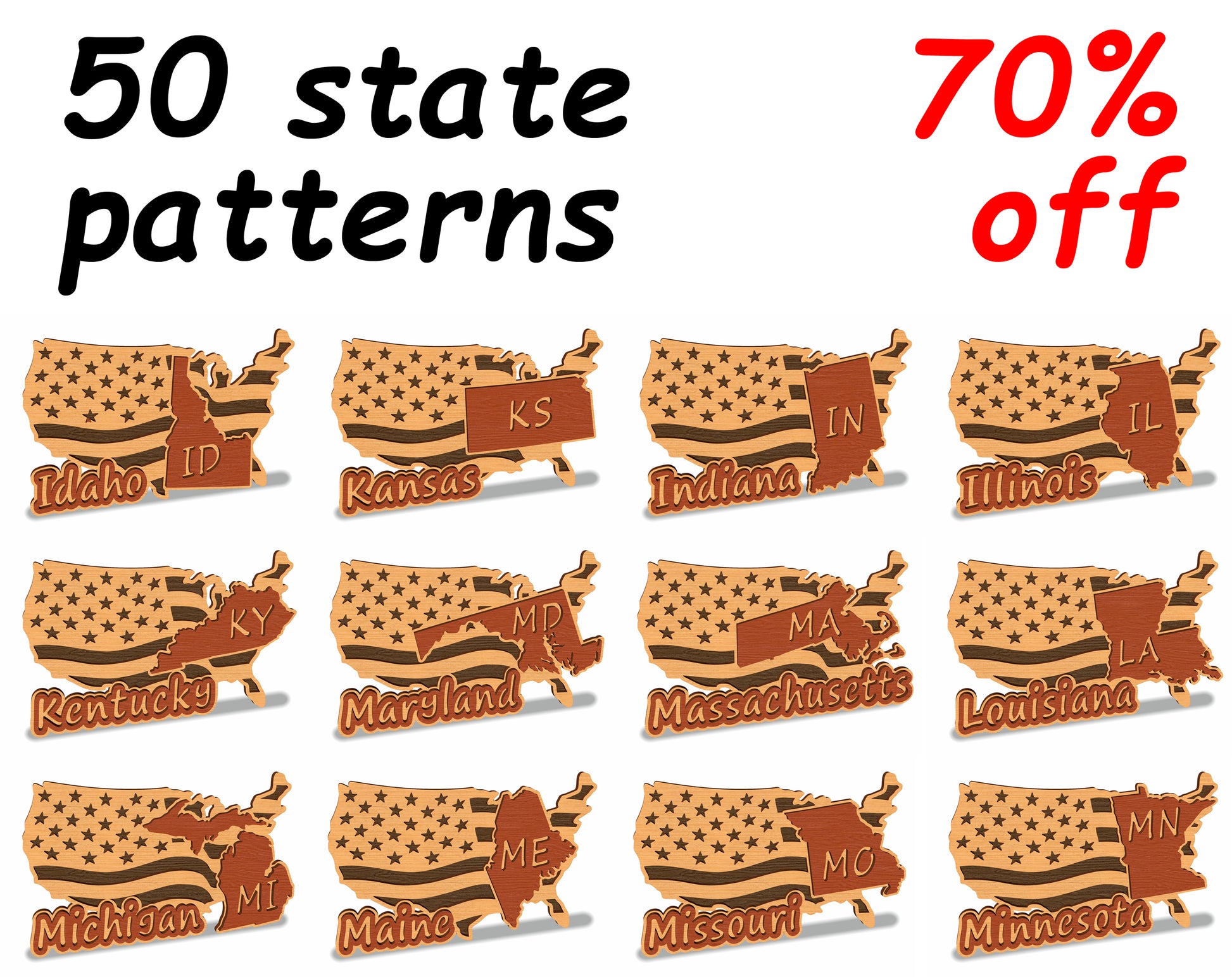 C157-US State with borders Set Scroll Saw Patterns - Alex Fox Patterns