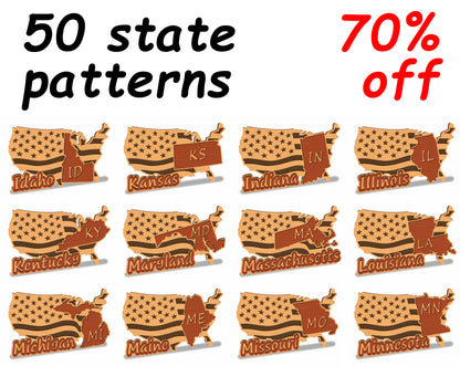 C157-US State with borders Set Scroll Saw Patterns - Alex Fox Patterns