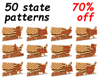 C157-US State with borders Set Scroll Saw Patterns - Alex Fox Patterns