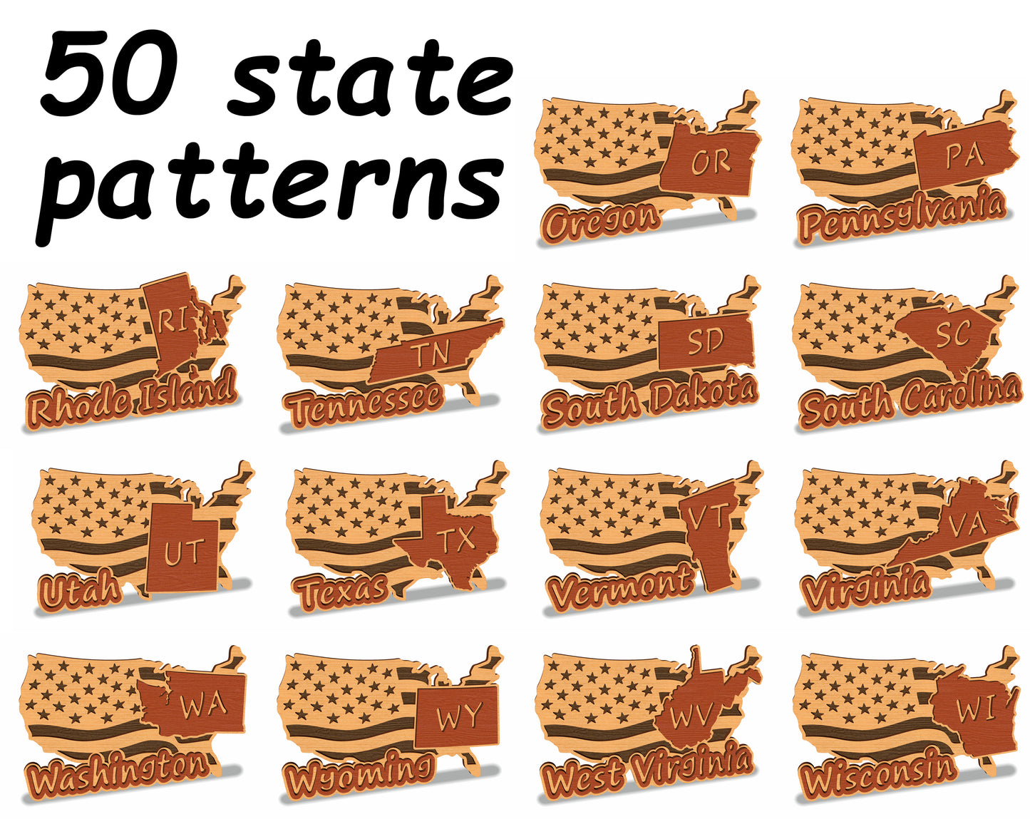 C157-US State with borders Set Scroll Saw Patterns - Alex Fox Patterns