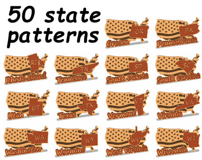 C157-US State with borders Set Scroll Saw Patterns - Alex Fox Patterns