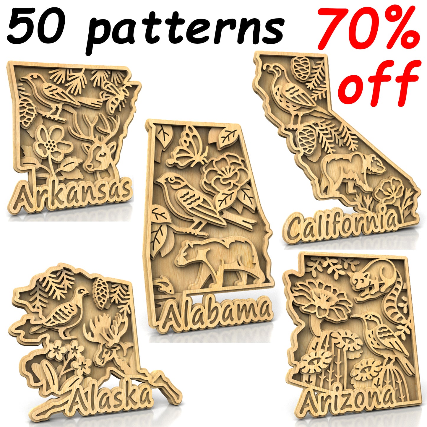 C240-US State with borders and symbols Scroll Saw Patterns - Alex Fox Patterns