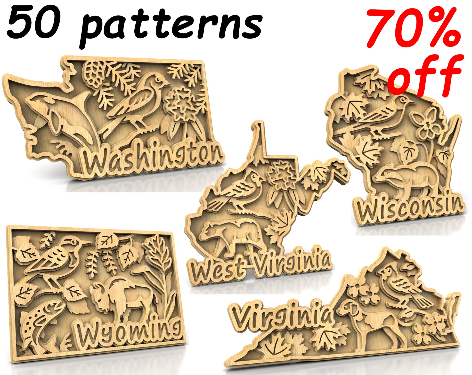 C240-US State with borders and symbols Scroll Saw Patterns - Alex Fox Patterns