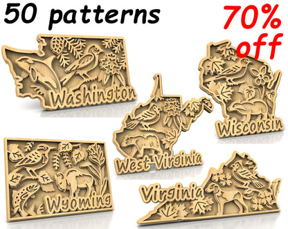C240-US State with borders and symbols Scroll Saw Patterns - Alex Fox Patterns