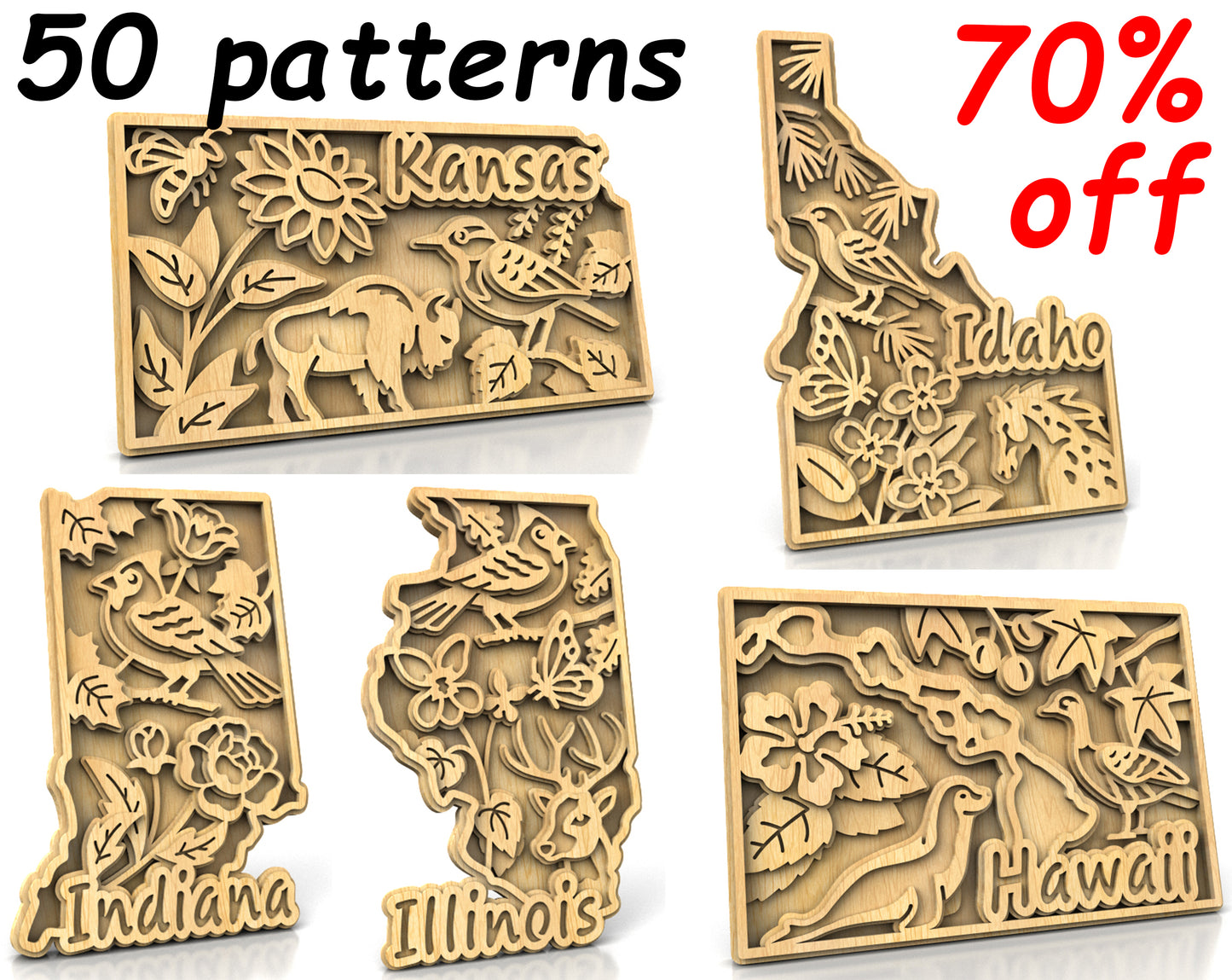 C240-US State with borders and symbols Scroll Saw Patterns - Alex Fox Patterns