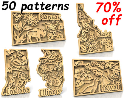 C240-US State with borders and symbols Scroll Saw Patterns - Alex Fox Patterns