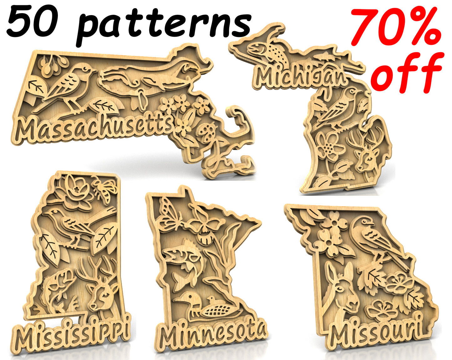 C240-US State with borders and symbols Scroll Saw Patterns - Alex Fox Patterns