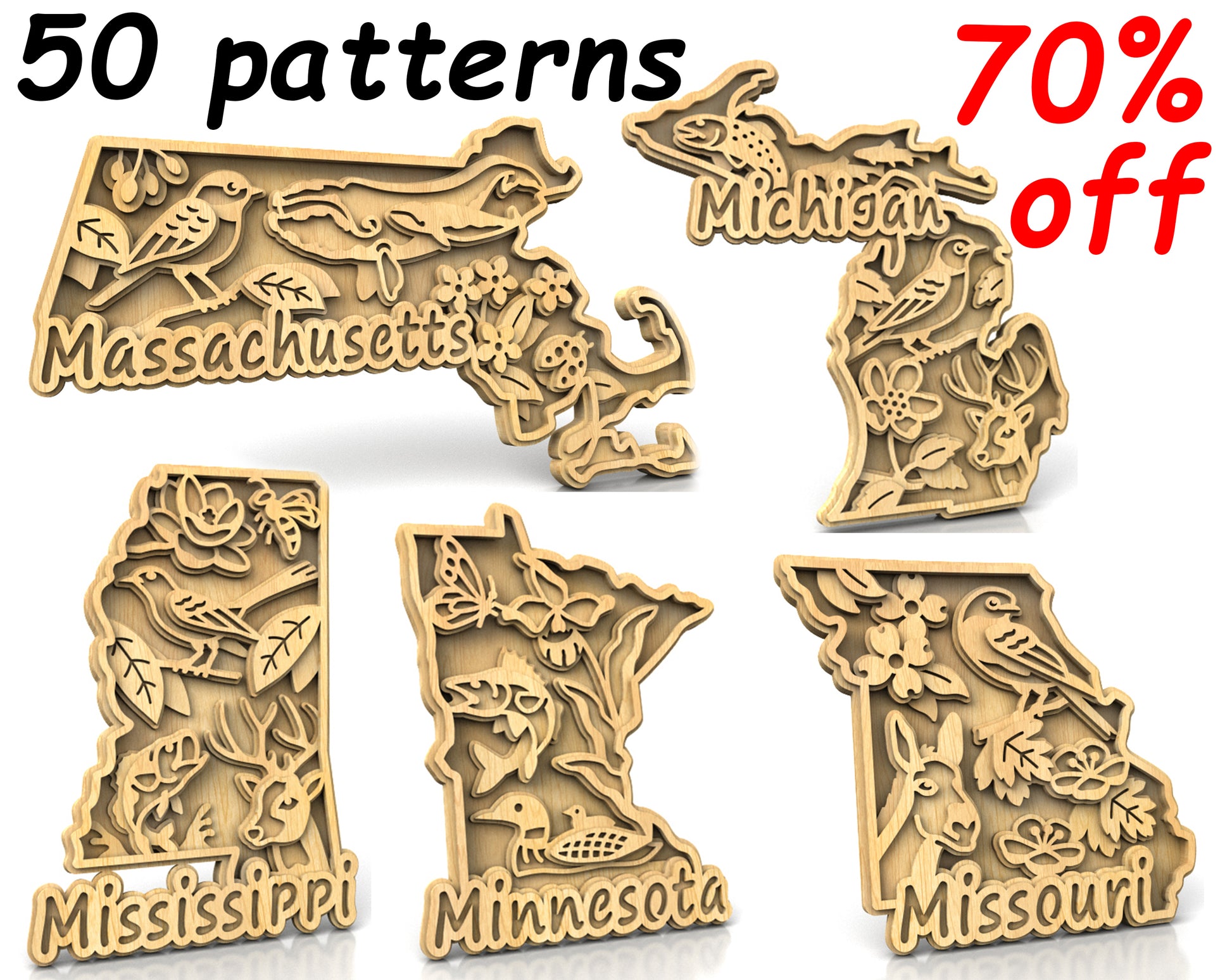 C240-US State with borders and symbols Scroll Saw Patterns - Alex Fox Patterns