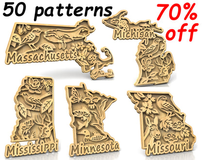 C240-US State with borders and symbols Scroll Saw Patterns - Alex Fox Patterns