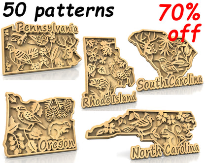 C240-US State with borders and symbols Scroll Saw Patterns - Alex Fox Patterns
