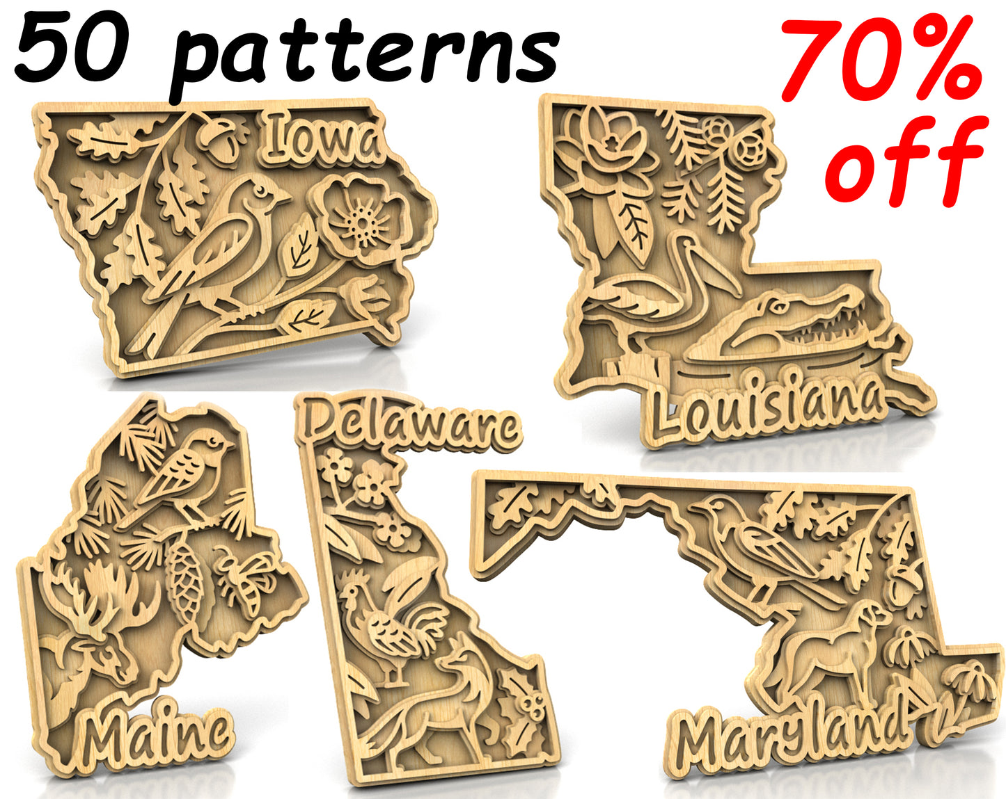C240-US State with borders and symbols Scroll Saw Patterns - Alex Fox Patterns