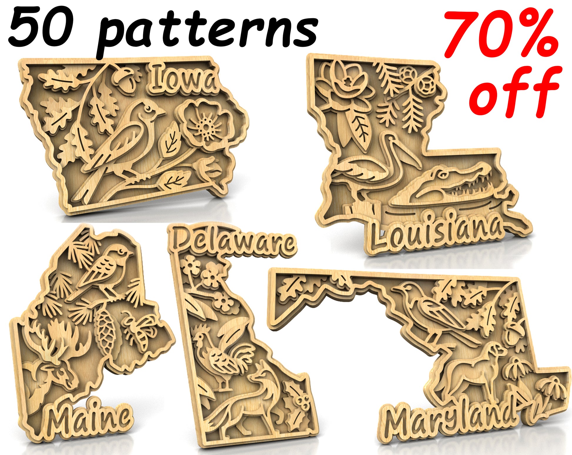 C240-US State with borders and symbols Scroll Saw Patterns - Alex Fox Patterns