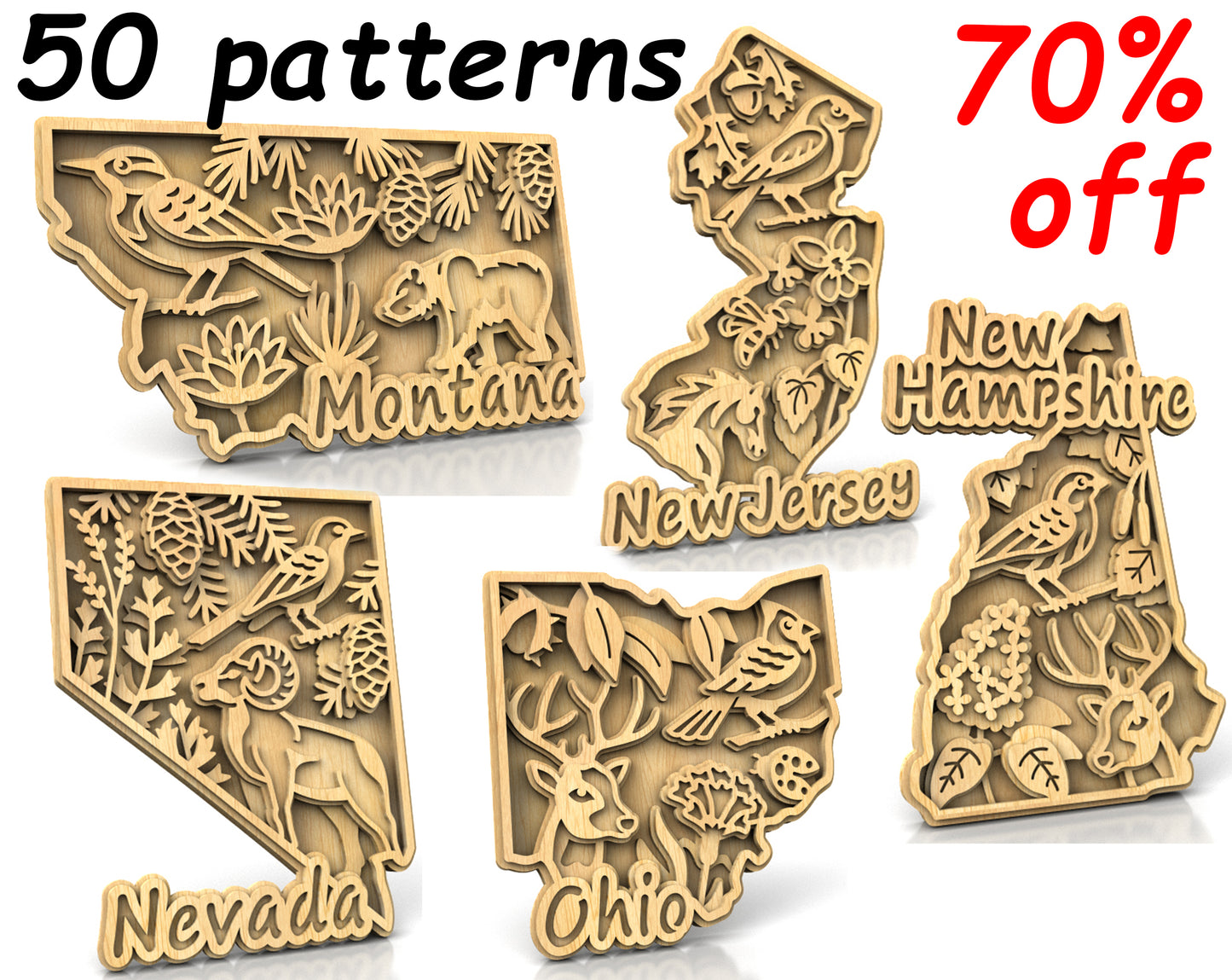 C240-US State with borders and symbols Scroll Saw Patterns - Alex Fox Patterns