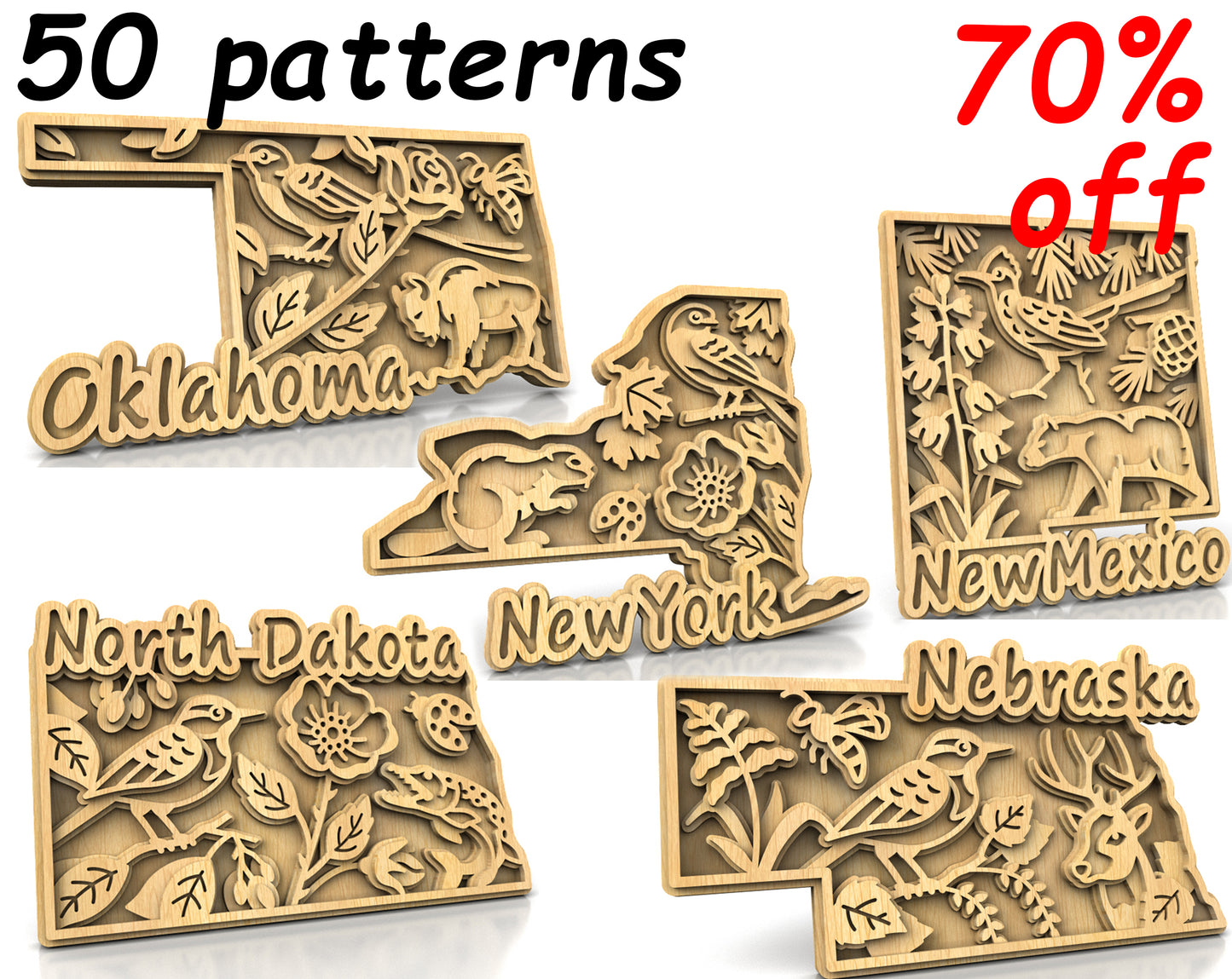 C240-US State with borders and symbols Scroll Saw Patterns - Alex Fox Patterns