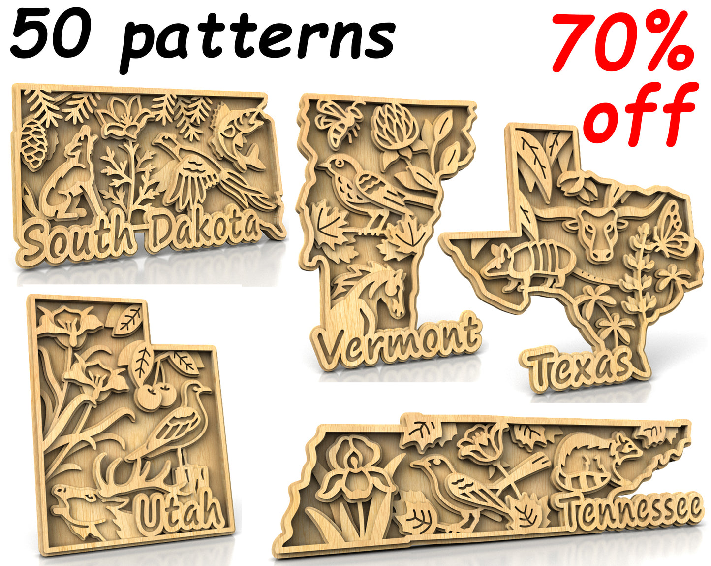 C240-US State with borders and symbols Scroll Saw Patterns - Alex Fox Patterns