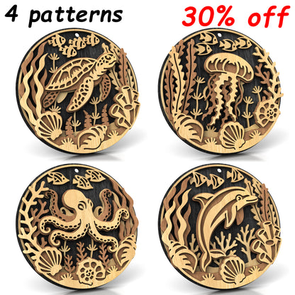 C309-Ocean Animals Set Layered Scroll Saw Pattern — Alex Fox Patterns
