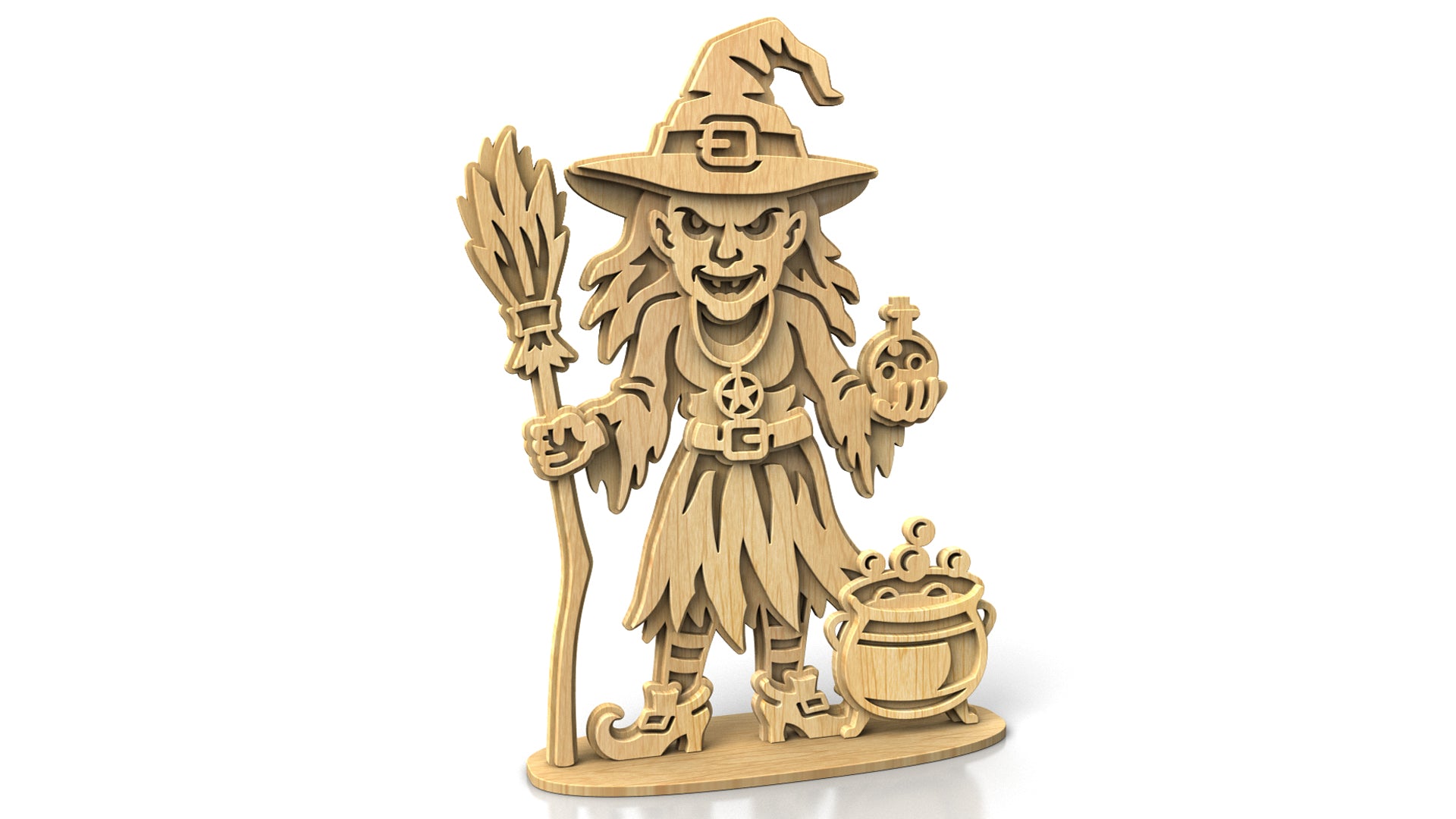 C314-Witch Halloween Layered Scroll Saw Pattern — Alex Fox Patterns