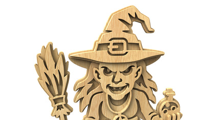 C314-Witch Halloween Layered Scroll Saw Pattern — Alex Fox Patterns