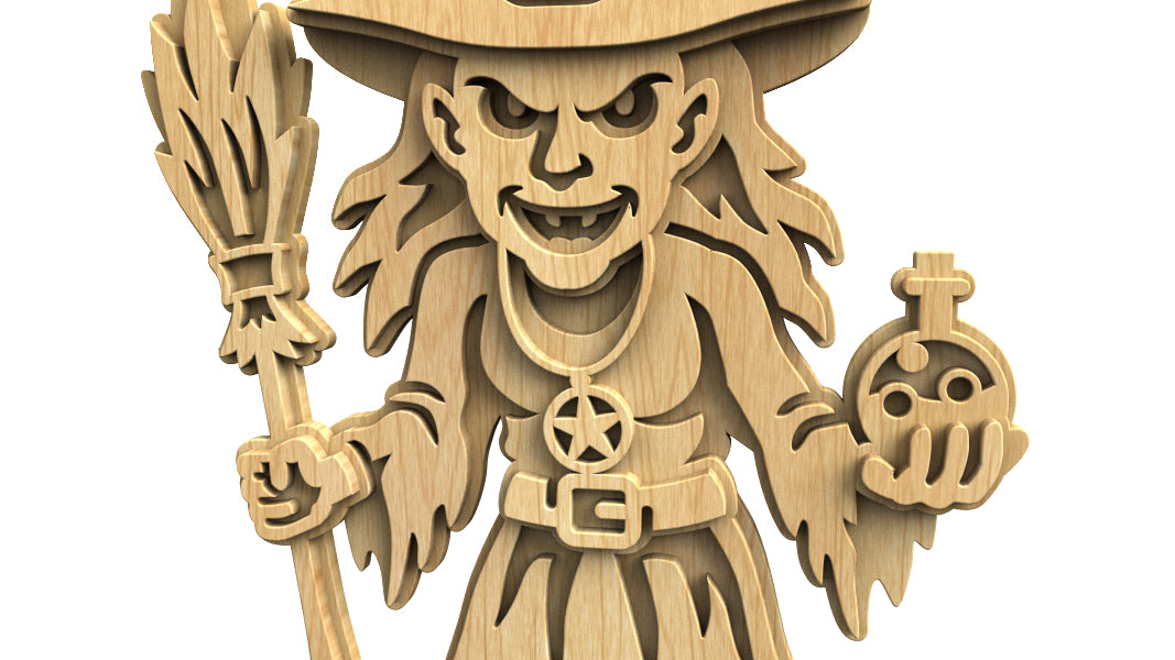 C314-Witch Halloween Layered Scroll Saw Pattern — Alex Fox Patterns