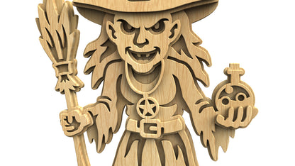 C314-Witch Halloween Layered Scroll Saw Pattern — Alex Fox Patterns