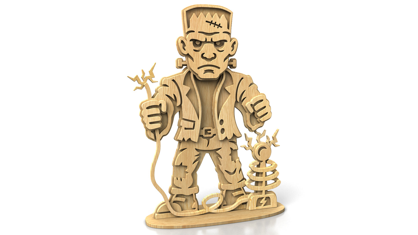 C315-Frankenstein Halloween Layered Scroll Saw Pattern — Alex Fox Patterns