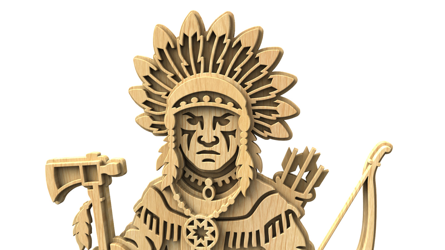 С322-Native American Warrior Layered Scroll Saw Pattern — Alex Fox Patterns