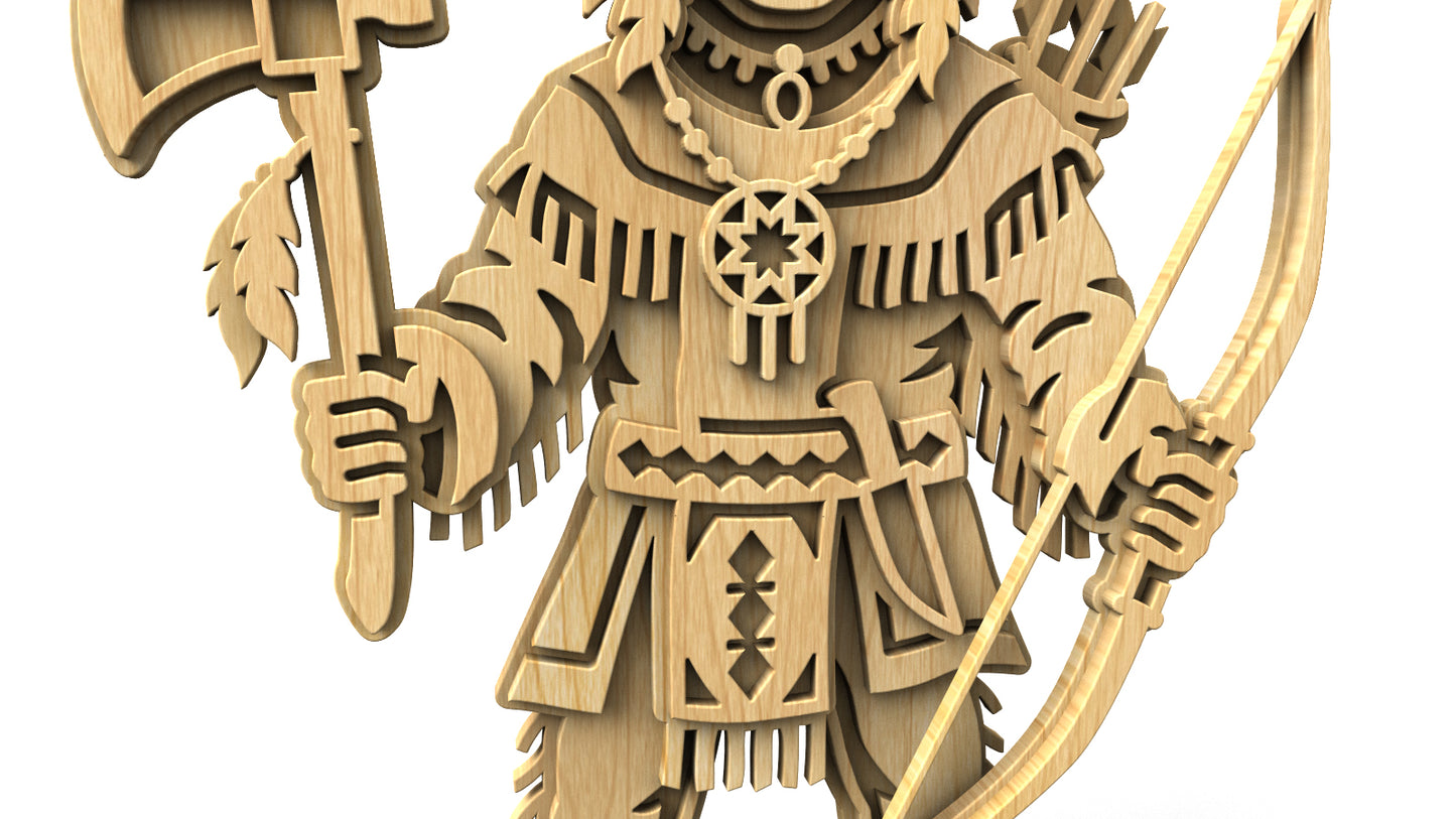 С322-Native American Warrior Layered Scroll Saw Pattern — Alex Fox Patterns