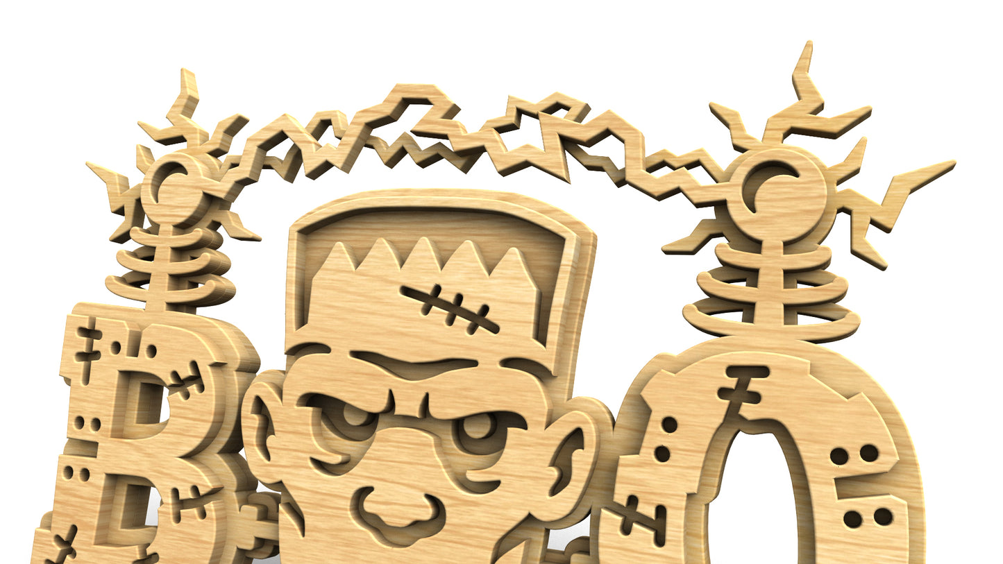 C324-Boo-Frankenstein Layered Scroll Saw Pattern — Alex Fox Patterns