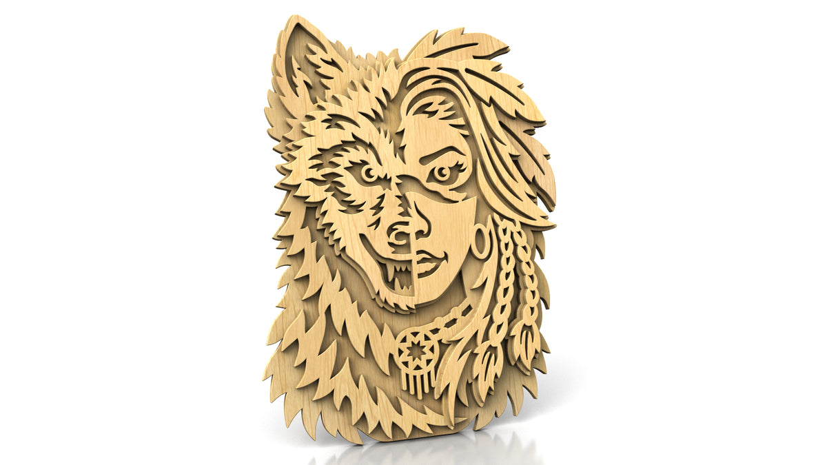 C327-Wolf Spirit Layered Scroll Saw Pattern — Alex Fox Patterns