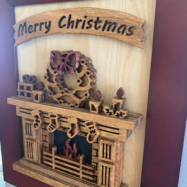 C88-Christmas fireplace  layered scroll saw project - Alex Fox pattern