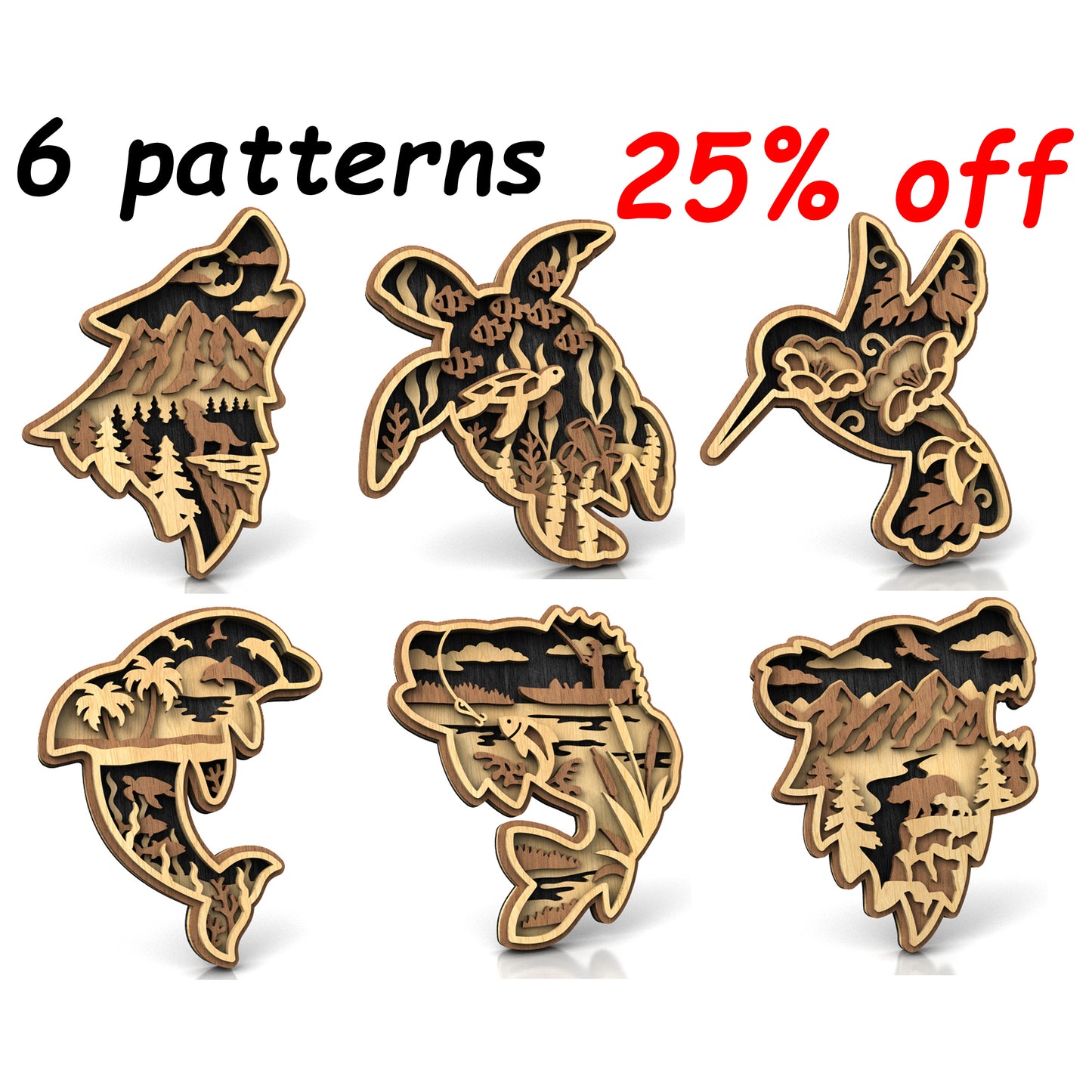 Animal Silhouette Set Layered Scroll Saw Pattern - Alex Fox Patterns