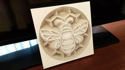 C020-Bee Shdowbox Layered Scroll Saw Pattern - Alex Fox Patterns