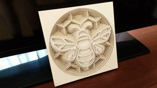 C020-Bee Shdowbox Layered Scroll Saw Pattern - Alex Fox Patterns
