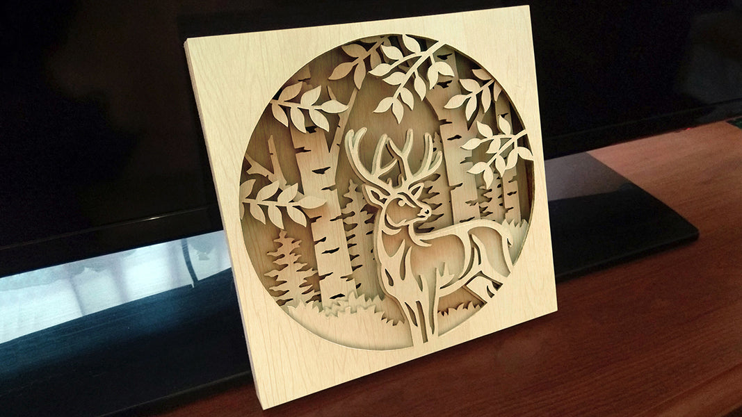 C071-Deer Shadowbox Layered Scroll Saw Pattern - Alex Fox Patterns