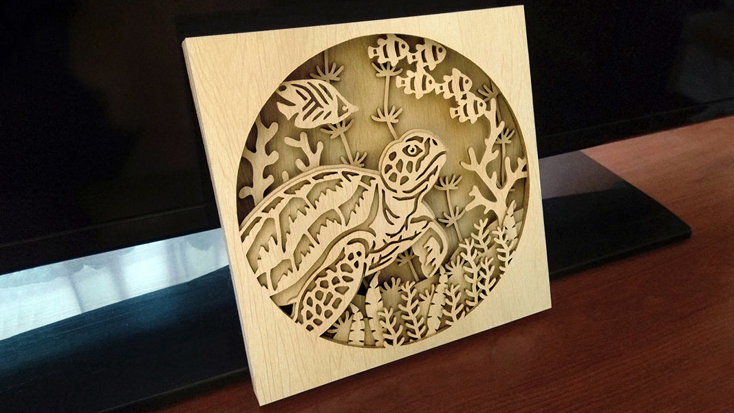 C073-Turtle Shadowbox Layered Scroll Saw Pattern - Alex Fox Patterns