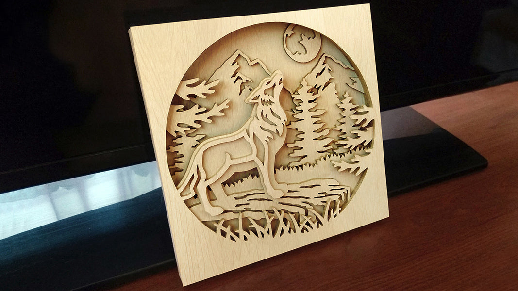 C076-Wolf Shadowbox Layered Scroll Saw Pattern - Alex Fox Patterns