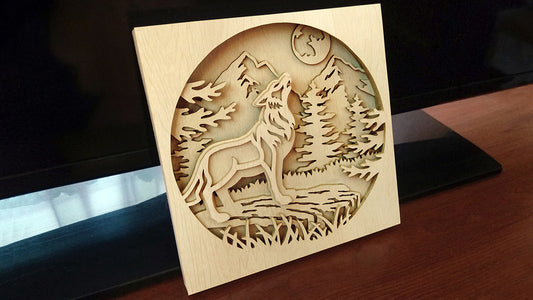 C076-Wolf Shadowbox Layered Scroll Saw Pattern - Alex Fox Patterns