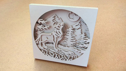 C076-Wolf Shadowbox  Layered Scroll Saw Pattern - Alex Fox Patterns