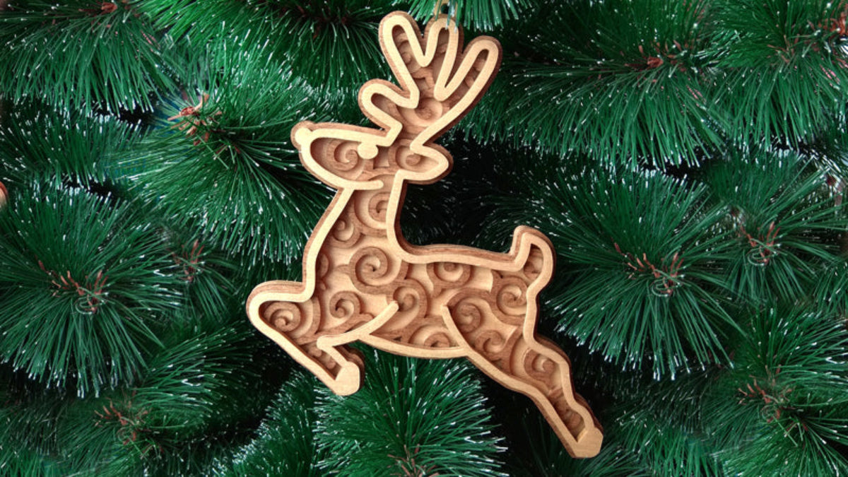C083-Christmas Deer Layered Scroll Saw Pattern - Alex Fox Patterns