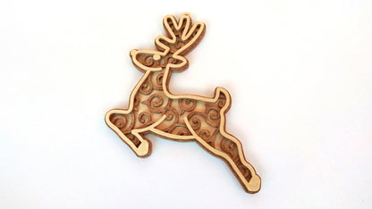 C083-Christmas Deer Layered Scroll Saw Pattern - Alex Fox Patterns