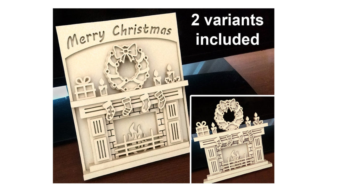 C088-Christmas Fireplace Layered Scroll Saw Pattern - Alex Fox Patterns