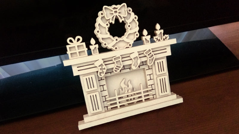C088-Christmas Fireplace Layered Scroll Saw Pattern - Alex Fox Patterns