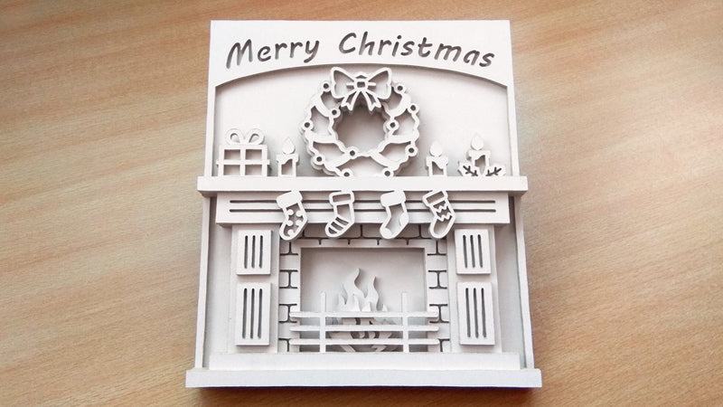 C088-Christmas Fireplace Layered Scroll Saw Pattern - Alex Fox Patterns